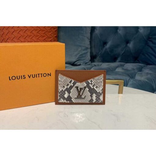 Louis Vuitton Replica N97001 LV Replica Lockme card holder Brown Python skin and calf leather