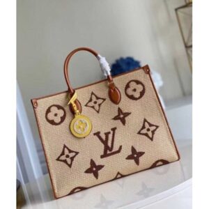 Louis Vuitton Replica OnTheGo GM Bag In Raffia With Brown Leather M57644
