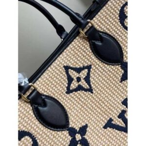 Louis Vuitton Replica OnTheGo MM Bag In Raffia With Blue Leather M57723