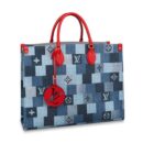 Louis Vuitton Replica Onthego GM Tote Bag In Damier Monogram Denim Canvas M44992 Blue/Red