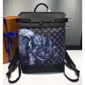 Louis Vuitton Replica Original Leather Animal Print Steamer Backpack M43296 Black 2017