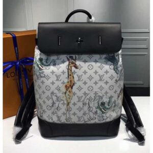 Louis Vuitton Replica Original Leather Animal Print Steamer Backpack M43296 White 2017