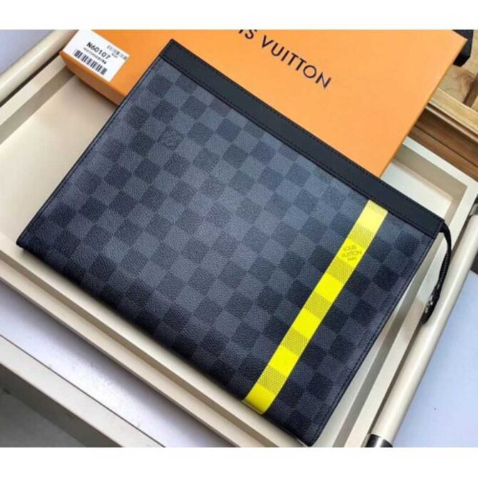 Louis Vuitton Replica Pochette Voyage MM Bag Damier Graphite Canvas N60107 Yellow Stripe