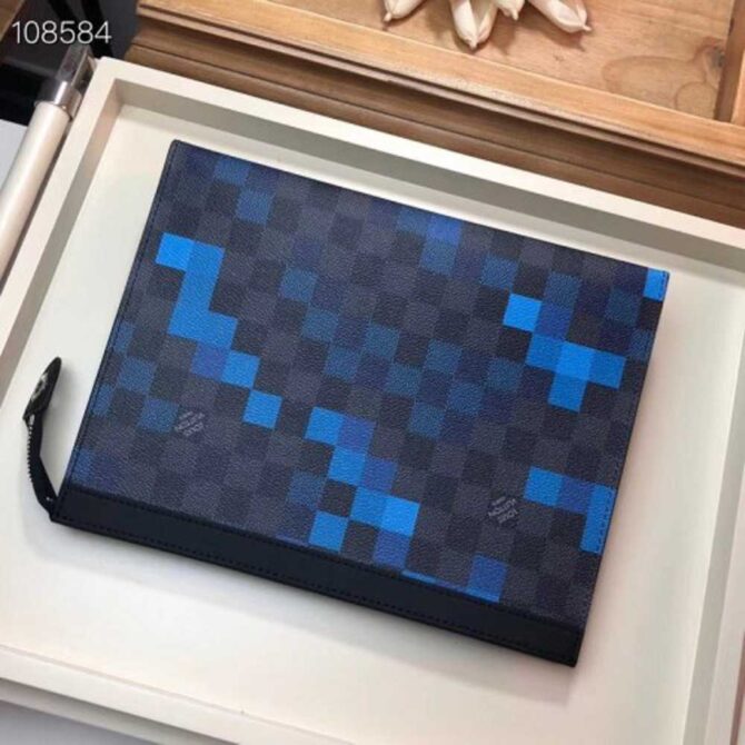 Louis Vuitton Replica Pochette Voyage MM Bag Damier Graphite Canvas Pixel N60174 Blue