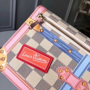 Louis Vuitton Replica Summer Trunks Damier Azur Canvas Chain Pochette Weekend Clutch Bag N60108 2018