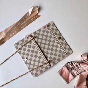 Louis Vuitton Replica Summer Trunks Damier Azur Canvas Chain Pochette Weekend Clutch Bag N60108 2018