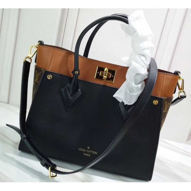 Louis Vuitton Replica Twist Calfskin and Monogram Canvas On My Side Tote Bag M53823 Black 2019