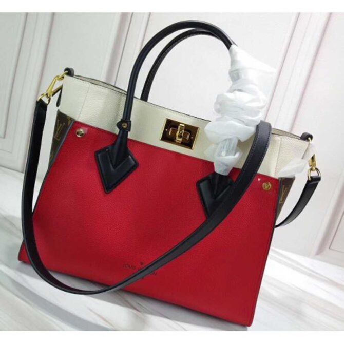 Louis Vuitton Replica Twist Calfskin and Monogram Canvas On My Side Tote Bag M53824 Rouge Pirate 2019